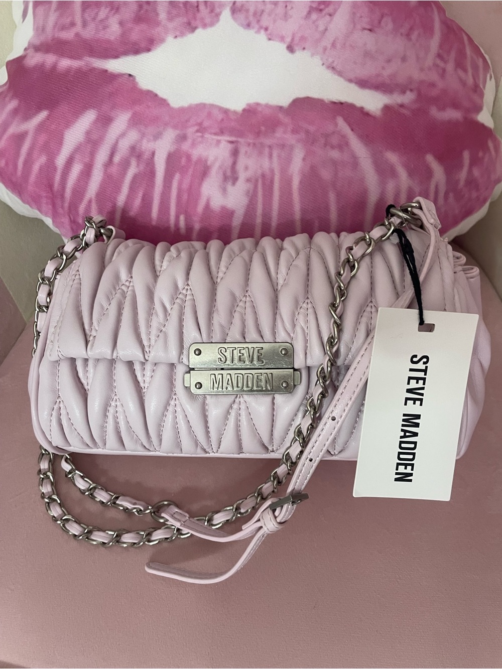 Steve Madden Quilted Light Lavender Chain Shoulder Bag